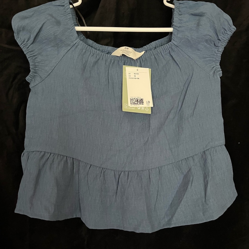 H&M Blue Smocked Peplum Blouse